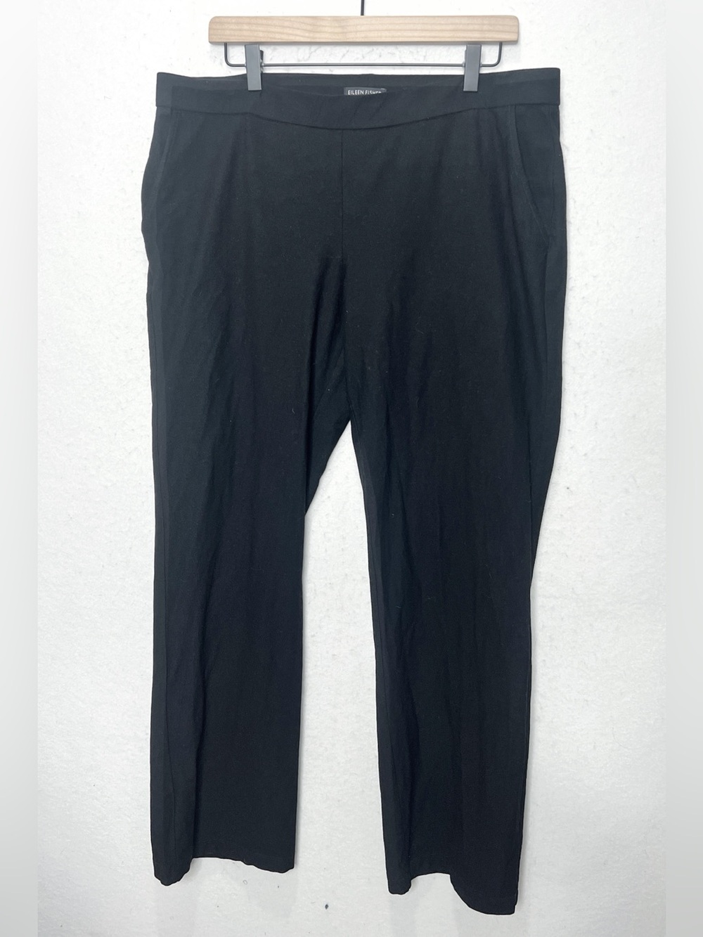 Eileen Fisher Black Straight Leg Pull On Pants Size Large Made in USA Minimalist - Picture 2 of 5